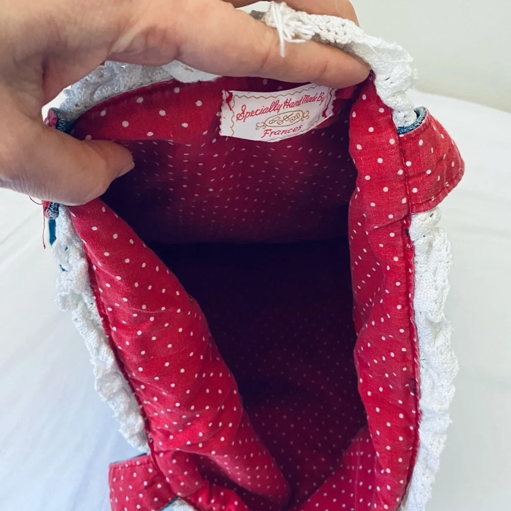 Vintage Handmade Denim Baby Bag with Bear and Balloons